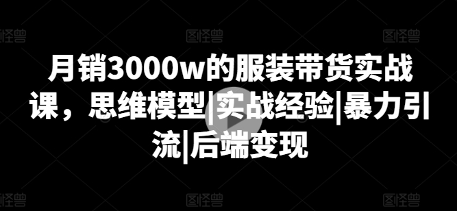 月销3000w的服装带货实战课，思维模型|实战经验|暴力引流|后端变现-葛仙仙资源库