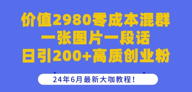 价值2980零成本混群一张图片一段话日引200+高质创业粉，24年6月最新大咖教程【揭秘】-葛仙仙资源库