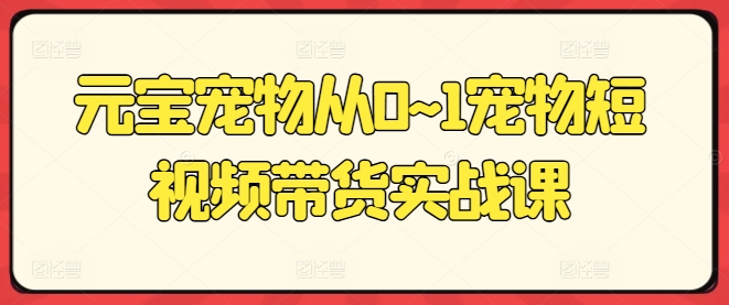 元宝宠物从0~1宠物短视频带货实战课-葛仙仙资源库