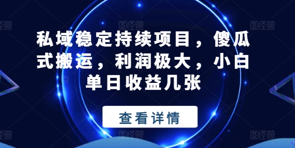 私域稳定持续项目，傻瓜式搬运，利润极大，小白单日收益几张【揭秘】-葛仙仙资源库