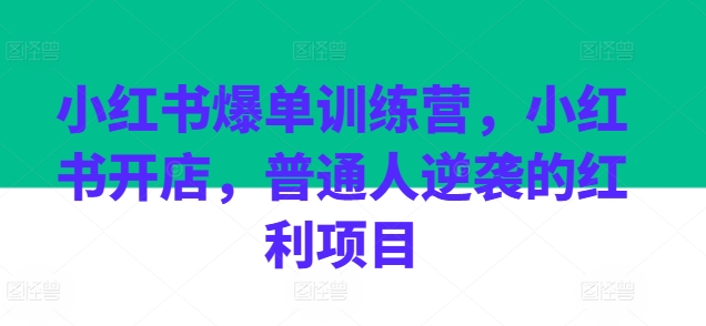 小红书爆单训练营，小红书开店，普通人逆袭的红利项目-葛仙仙资源库