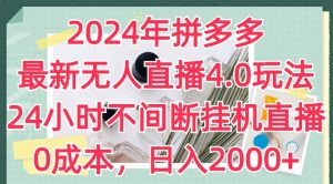 2024年拼多多最新无人直播4.0玩法,24小时不间断挂机直播,0成本,日入2k【揭秘】-葛仙仙资源库