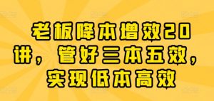 老板降本增效20讲,管好三本五效,实现低本高效-葛仙仙资源库