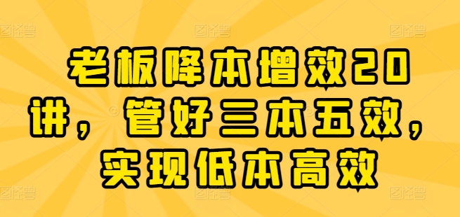 老板降本增效20讲，管好三本五效，实现低本高效-葛仙仙资源库