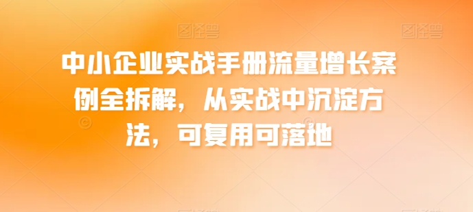 中小企业实战手册流量增长案例全拆解，从实战中沉淀方法，可复用可落地-葛仙仙资源库