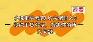 小说推文夸克UC大佬日入3张纯干货分享,解决你的所以问题-葛仙仙资源库