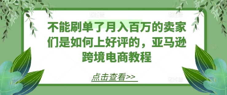 不能刷单了月入百万的卖家们是如何上好评的，亚马逊跨境电商教程-葛仙仙资源库