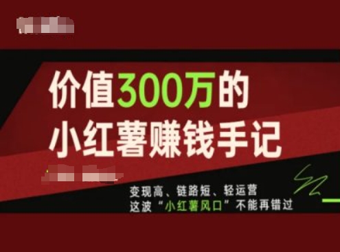 价值300万的小红书赚钱手记，变现高、链路短、轻运营，这波“小红薯风口”不能再错过-葛仙仙资源库