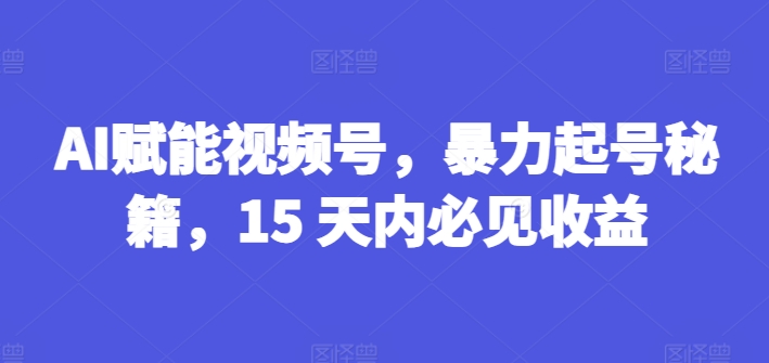 AI赋能视频号，暴力起号秘籍，15 天内必见收益【揭秘】-葛仙仙资源库