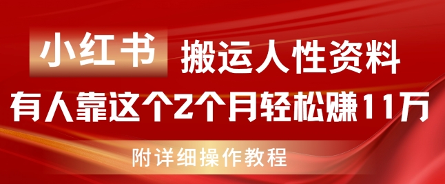 小红书搬运人性资料，有人靠这个2个月轻松赚11w，附教程【揭秘】-葛仙仙资源库