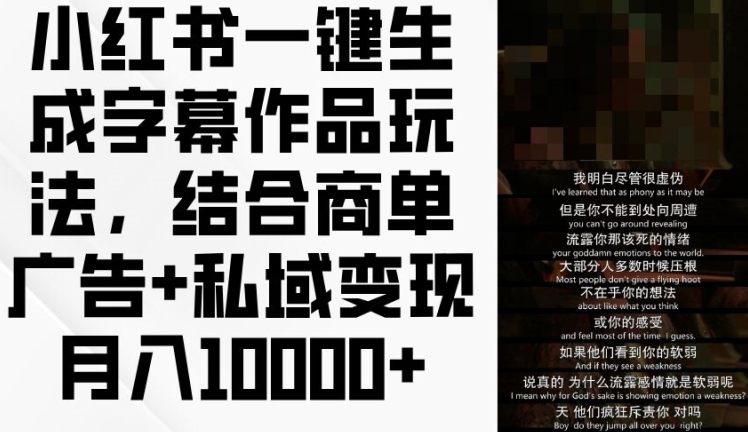 小红书一键生成字幕作品玩法，结合商单广告+私域变现月入1w+【揭秘】-葛仙仙资源库