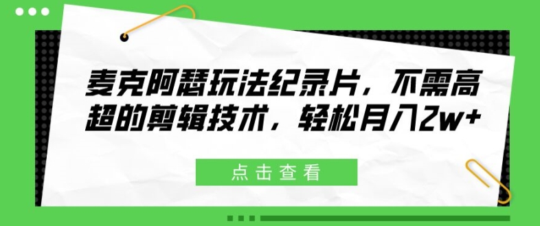 麦克阿瑟玩法纪录片，不需高超的剪辑技术，轻松月入2w+【揭秘】-葛仙仙资源库