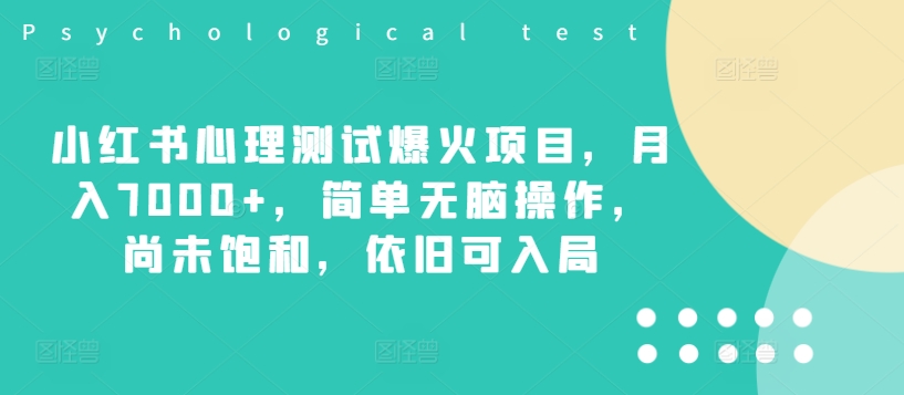 小红书心理测试爆火项目，月入7000+，简单无脑操作，尚未饱和，依旧可入局-葛仙仙资源库