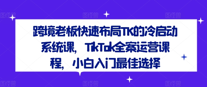 跨境老板快速布局TK的冷启动系统课，TikTok全案运营课程，小白入门最佳选择-葛仙仙资源库