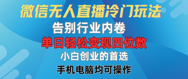 微信无人直播冷门玩法，告别行业内卷，单日轻松变现四位数，小白的创业首选【揭秘】-葛仙仙资源库