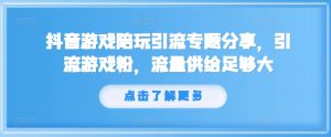 抖音游戏陪玩引流专题分享,引流游戏粉,流量供给足够大-葛仙仙资源库