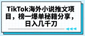 TikTok海外小说推文项目,榜一爆单秘籍分享,日入几千刀-葛仙仙资源库