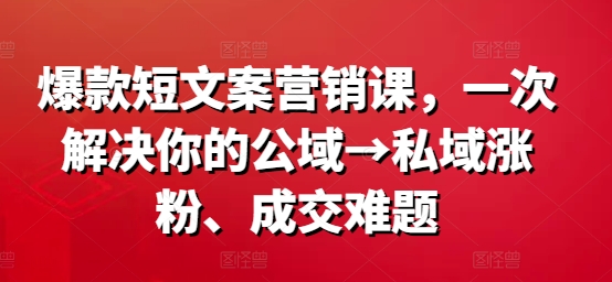 爆款短文案营销课，一次解决你的公域→私域涨粉、成交难题-葛仙仙资源库