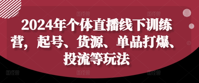 2024年个体直播训练营，起号、货源、单品打爆、投流等玩法-葛仙仙资源库