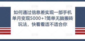 如何通过信息差实现一部手机单月变现5000+?简单无脑搬砖玩法,快看看适不适合你【揭秘】-葛仙仙资源库