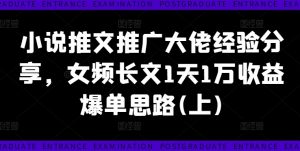 小说推文推广大佬经验分享，女频长文1天1万收益爆单思路(上)-葛仙仙资源库