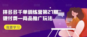 拼多多千单训练营第27期微付费—商品推广玩法-葛仙仙资源库