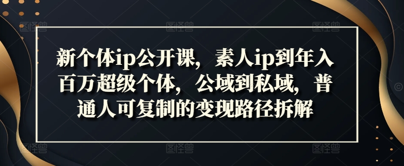 新个体ip公开课，素人ip到年入百万超级个体，公域到私域，普通人可复制的变现路径拆解-葛仙仙资源库