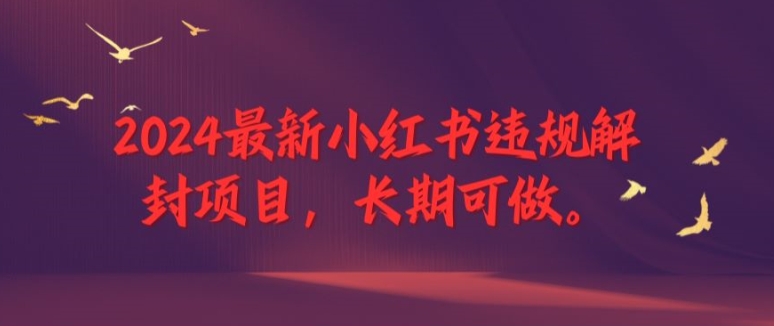 2024最新小红书违规解封项目，长期可做，一个可以做到退休的项目【揭秘】-葛仙仙资源库