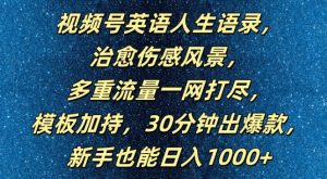视频号英语人生语录，多重流量一网打尽，模板加持，30分钟出爆款，新手也能日入1000+【揭秘】-葛仙仙资源库