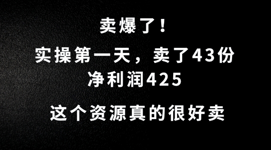 这个资源，需求很大，实操第一天卖了43份，净利润425【揭秘】-葛仙仙资源库