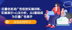 巨量信息流广告投放实操训练,实操演示+心法分析,从0基础成为巨量广告高手-葛仙仙资源库