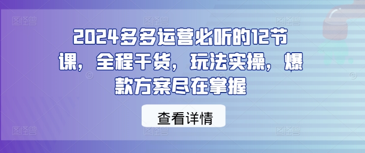 2024多多运营必听的12节课，全程干货，玩法实操，爆款方案尽在掌握-葛仙仙资源库