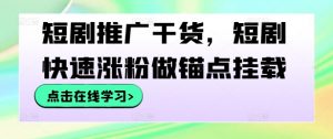 短剧推广干货，短剧快速涨粉做锚点挂载-葛仙仙资源库