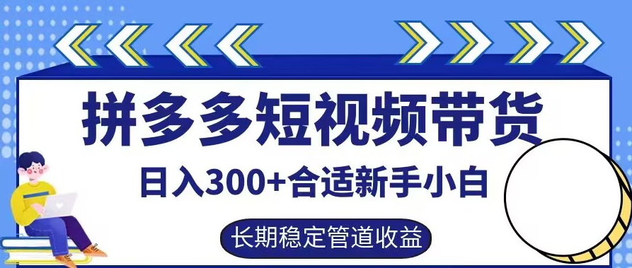 拼多多短视频带货日入300+有长期稳定被动收益，合适新手小白【揭秘】-葛仙仙资源库