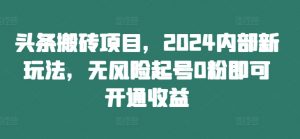 头条搬砖项目，2024内部新玩法，无风险起号0粉即可开通收益-葛仙仙资源库
