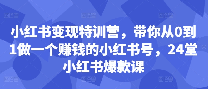 小红书变现特训营，带你从0到1做一个赚钱的小红书号，24堂小红书爆款课-葛仙仙资源库