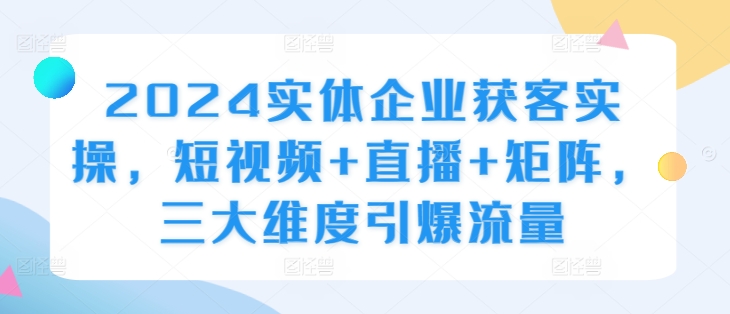 2024实体企业获客实操，短视频+直播+矩阵，三大维度引爆流量-葛仙仙资源库