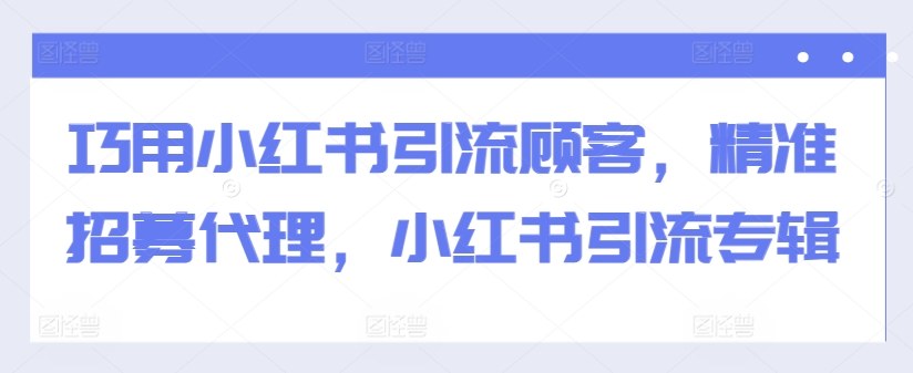 巧用小红书引流顾客，精准招募代理，小红书引流专辑-葛仙仙资源库