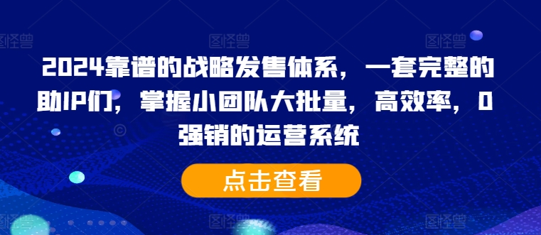 2024靠谱的战略发售体系，一套完整的助IP们，掌握小团队大批量，高效率，0 强销的运营系统-葛仙仙资源库