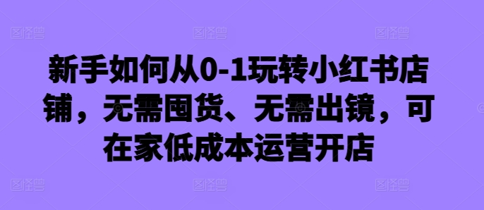 新手如何从0-1玩转小红书店铺，无需囤货、无需出镜，可在家低成本运营开店-葛仙仙资源库