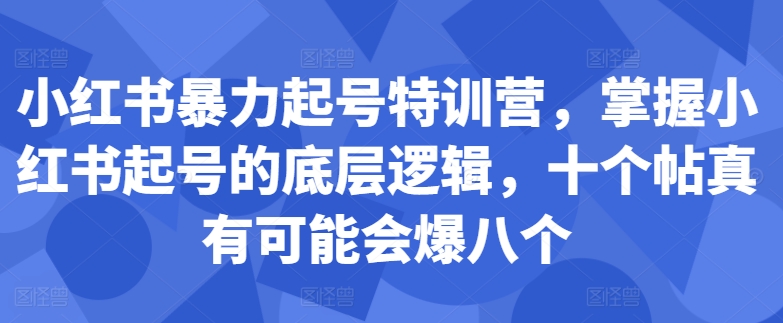小红书暴力起号特训营，掌握小红书起号的底层逻辑，十个帖真有可能会爆八个-葛仙仙资源库