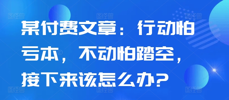 某付费文章：行动怕亏本，不动怕踏空，接下来该怎么办?-葛仙仙资源库