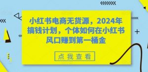 小红书电商无货源,2024年搞钱计划,个体如何在小红书风口赚到第一桶金-葛仙仙资源库