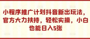 小程序推广计划抖音新出玩法,官方大力扶持,轻松实操,小白也能日入5张【揭秘】-葛仙仙资源库