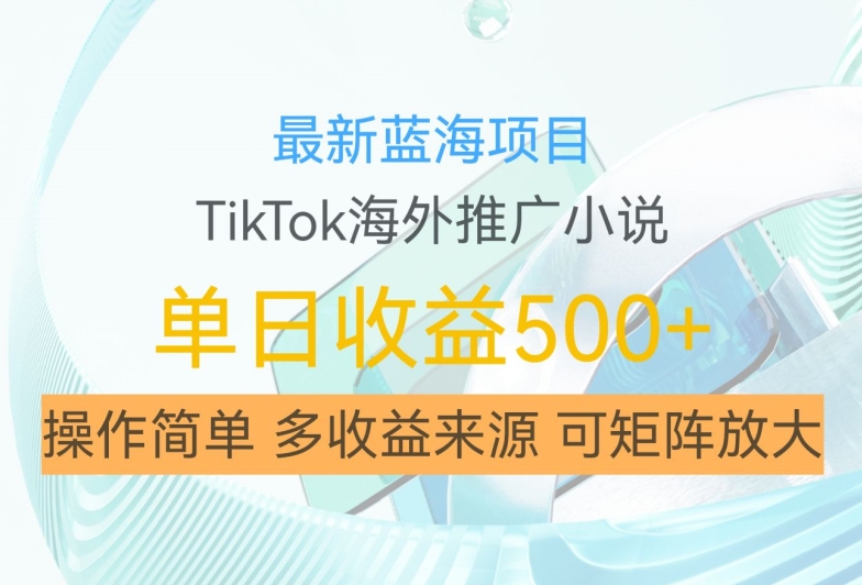 最新蓝海项目，利用tiktok海外推广小说赚钱佣金，简单易学，日入500+，可矩阵放大【揭秘】-葛仙仙资源库