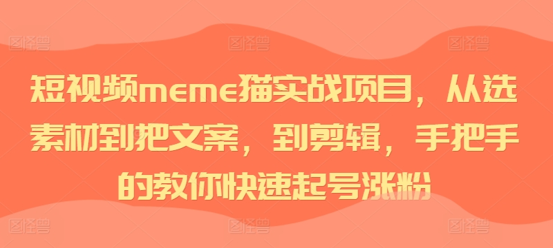 短视频meme猫实战项目，从选素材到把文案，到剪辑，手把手的教你快速起号涨粉-葛仙仙资源库