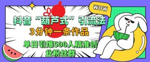 抖音葫芦式引流法,三分钟一条作品,单日引爆抖音500人精准创业粉丝群【揭秘】-葛仙仙资源库