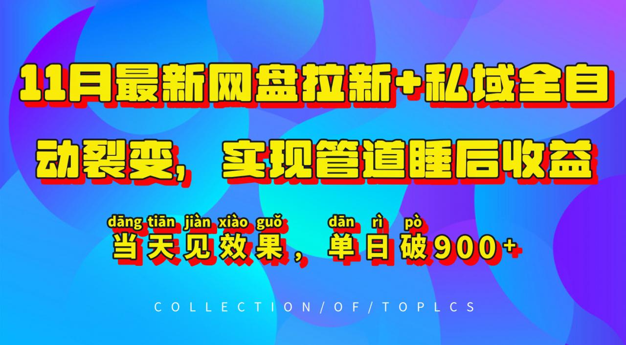 11月最新网盘拉新+私域全自动裂变，实现管道睡后收益，当天见效果，单日破900+-葛仙仙资源库