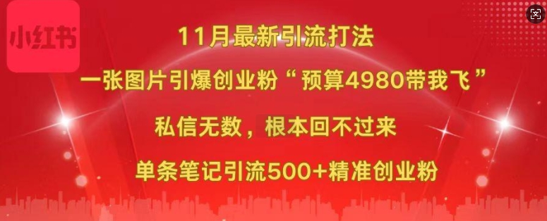小红书11月最新图片打粉，一张图片引爆创业粉，“预算4980带我飞”，单条引流500+精准创业粉-葛仙仙资源库