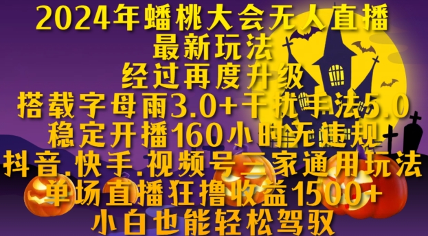 2024年蟠桃大会无人直播最新玩法，稳定开播160小时无违规，抖音、快手、视频号三家通用玩法【揭秘】-葛仙仙资源库